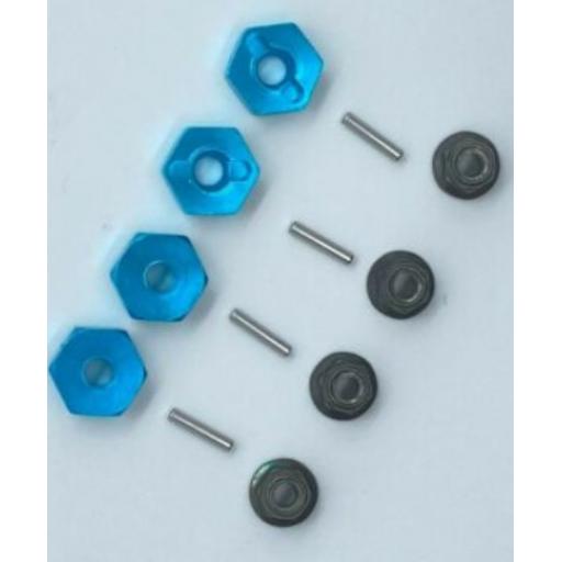 Metal Wheel Hex Nuts 12mm Drive Hubs with Pins suitable for 1/10 RC car. - Blue
