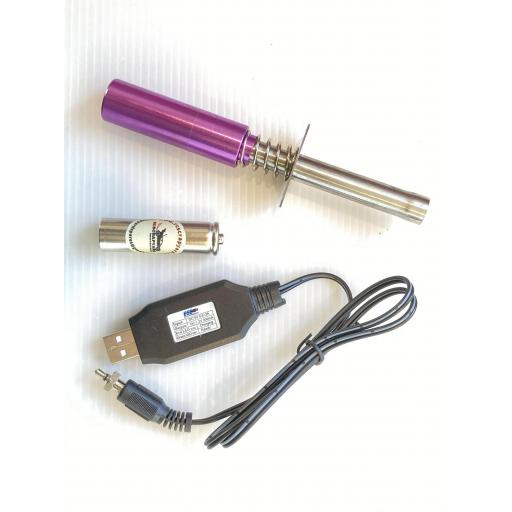 RC Nitro Glow Plug Starter igniter 1200mah rechargeable + USB Charger Purple