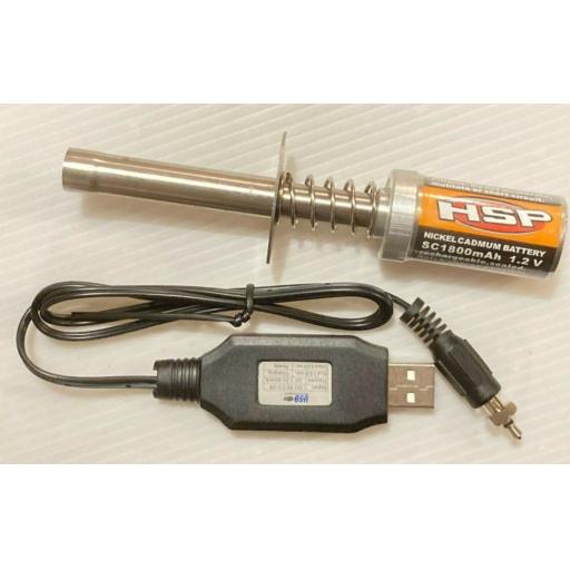 RC Nitro Glow Plug Starter igniter 1800mah rechargeable + USB Charger