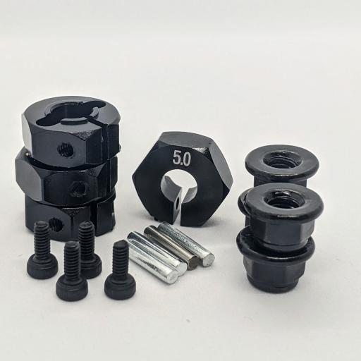 Metal Wheel Hex Nuts 12mm Drive Hubs with With Retaining Bolt and Pins suitable for 1/10 RC car. - Black