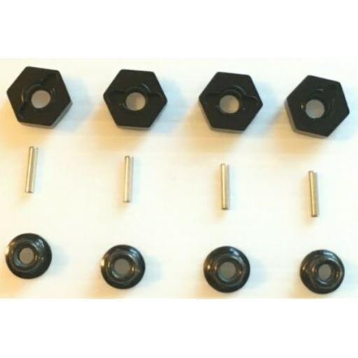 Metal Wheel Hex Nuts 12mm Drive Hubs with Pins suitable for 1/10 RC car. - Black