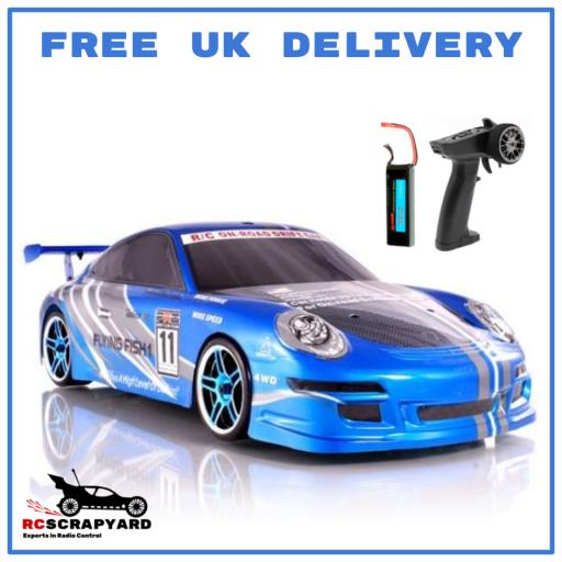 Porsche Electric Blue Fully Brushless Watrproof 1/10 scale RC Drift car - with Lipo Batt - Ready to Run