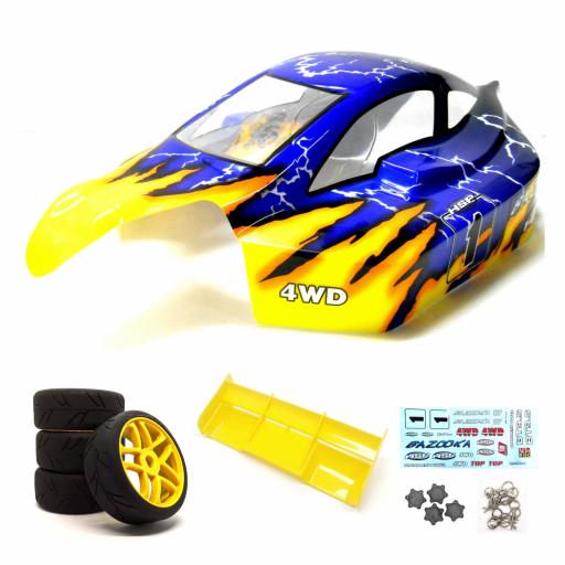 RC Buggy Body, Wheels, Rear Wing, Hub caps and Clips -Universal Purple 1/8th Buggies