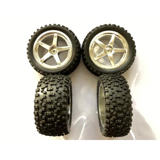 Set of 4#6211 Apex RC Products 1/10 Short Course Truck Black 8 Spoke Wheels & Gripper Tires 