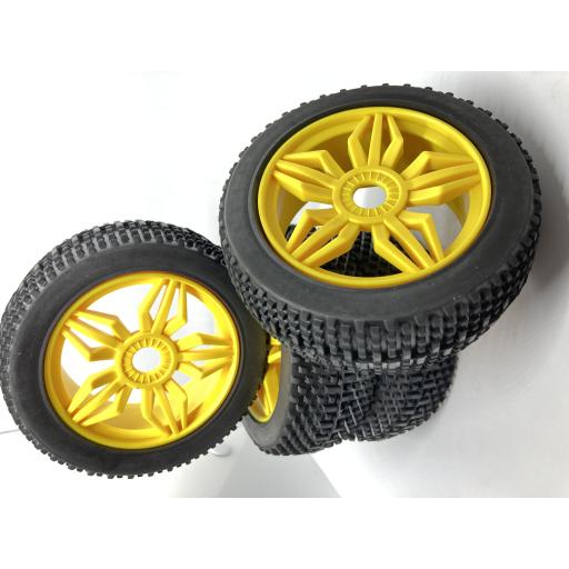 Buggy Wheels Yellow- 17mm Hex fitting. for 1/8 HPI Kyosho XTM Hobao Set of four.
