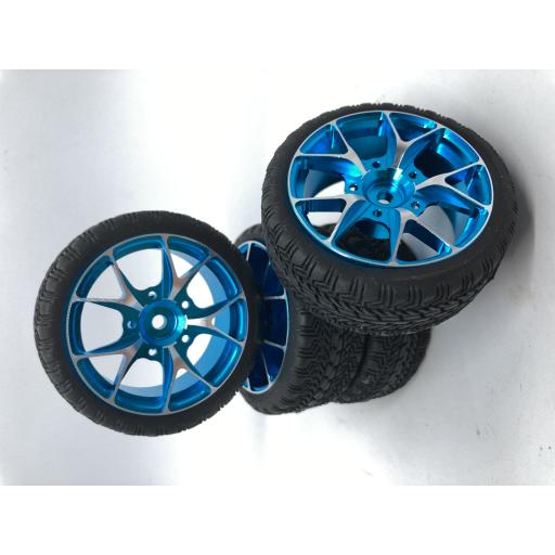 1/10 Metal - Anodised Aluminium High Quality Wheels and Tyres set of 4. Blue