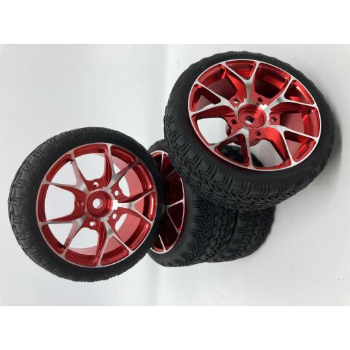 1/10 Metal - Anodised Aluminium High Quality Wheels and Tyres set of 4. Red