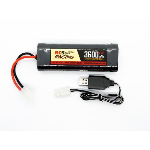 Battery 7.2v NiMH 3600 mAh RC Rechargeable - Roto Drill Electric Nitro starter + USB Charger