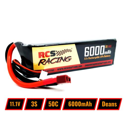 11.1V Lipo Battery 3S 50C 6000 mAh Hard Case with T style red connector