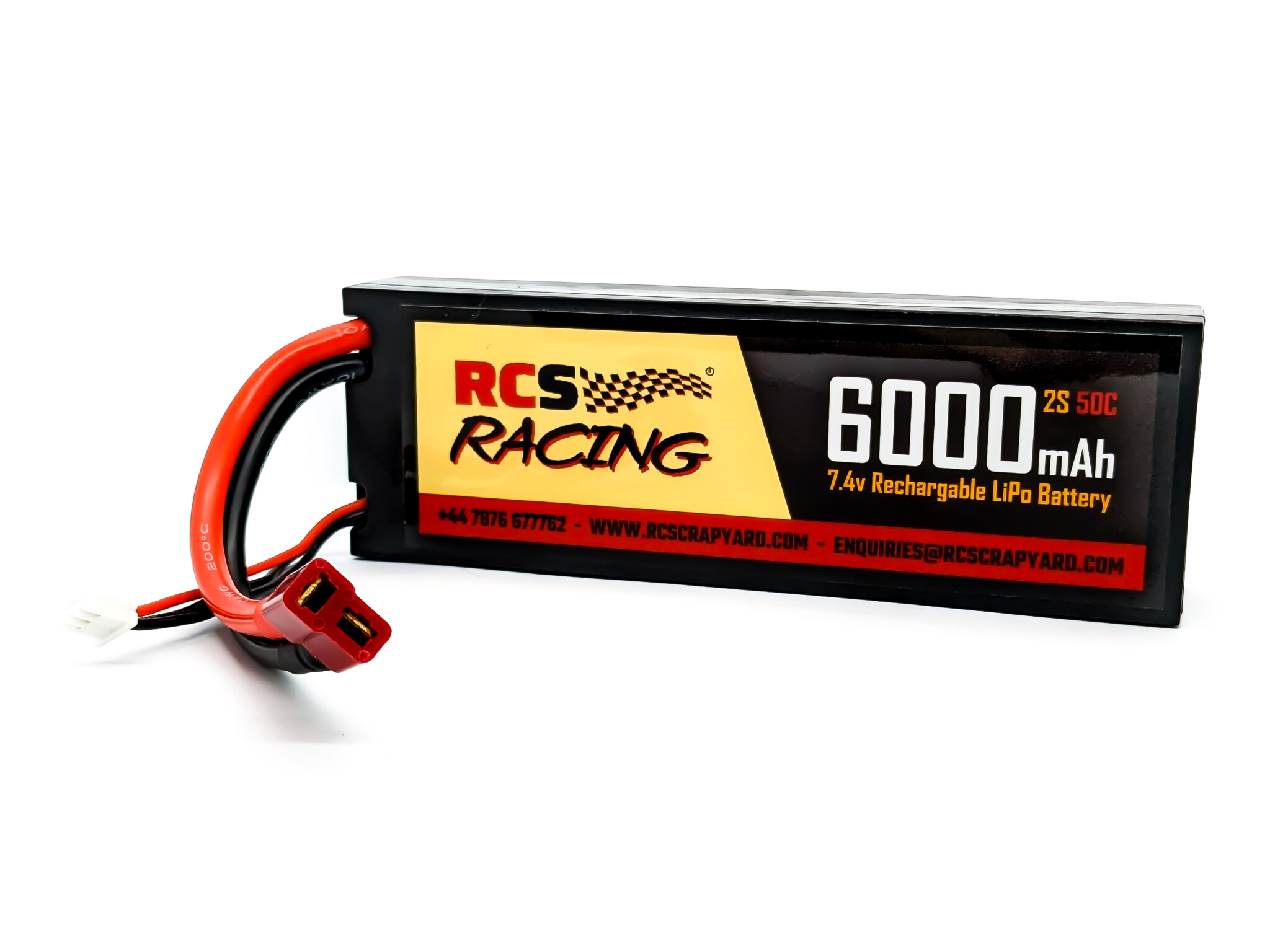 7.4V Lipo Battery 2S 50C 6000 mAh Hard Case with T style red connector ...
