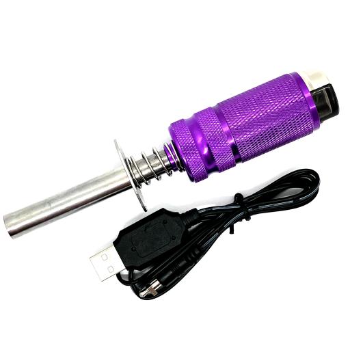 RC Nitro Glow Starter with Meter Indicator & Rechargeable battery and USB Charger - Purple