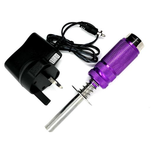 RC Nitro Glow Starter with Meter Indicator & Rechargeable battery and UK Charger - Purple