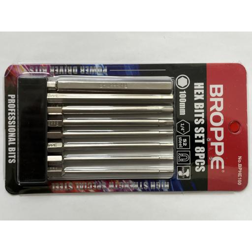 Hex tool head Screwdriver Bits 100mm length, 8Pcs H1.5-H8 S2 Very High Strength magnetic steel