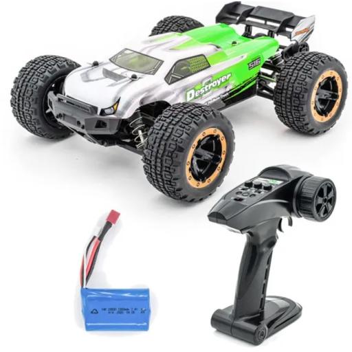 4WD 1/16 scale Very Quick Destroyer Green Truggy, with 2S Lipo battery and controller - Ready to Run
